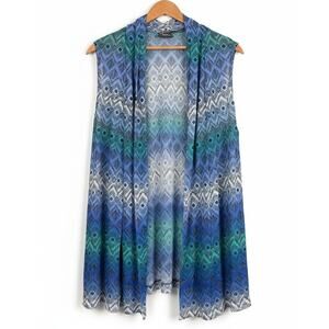 Chico's Womens XL Travelers Boho Coastal Resortwear Artsy Geometric Duster Vest‎